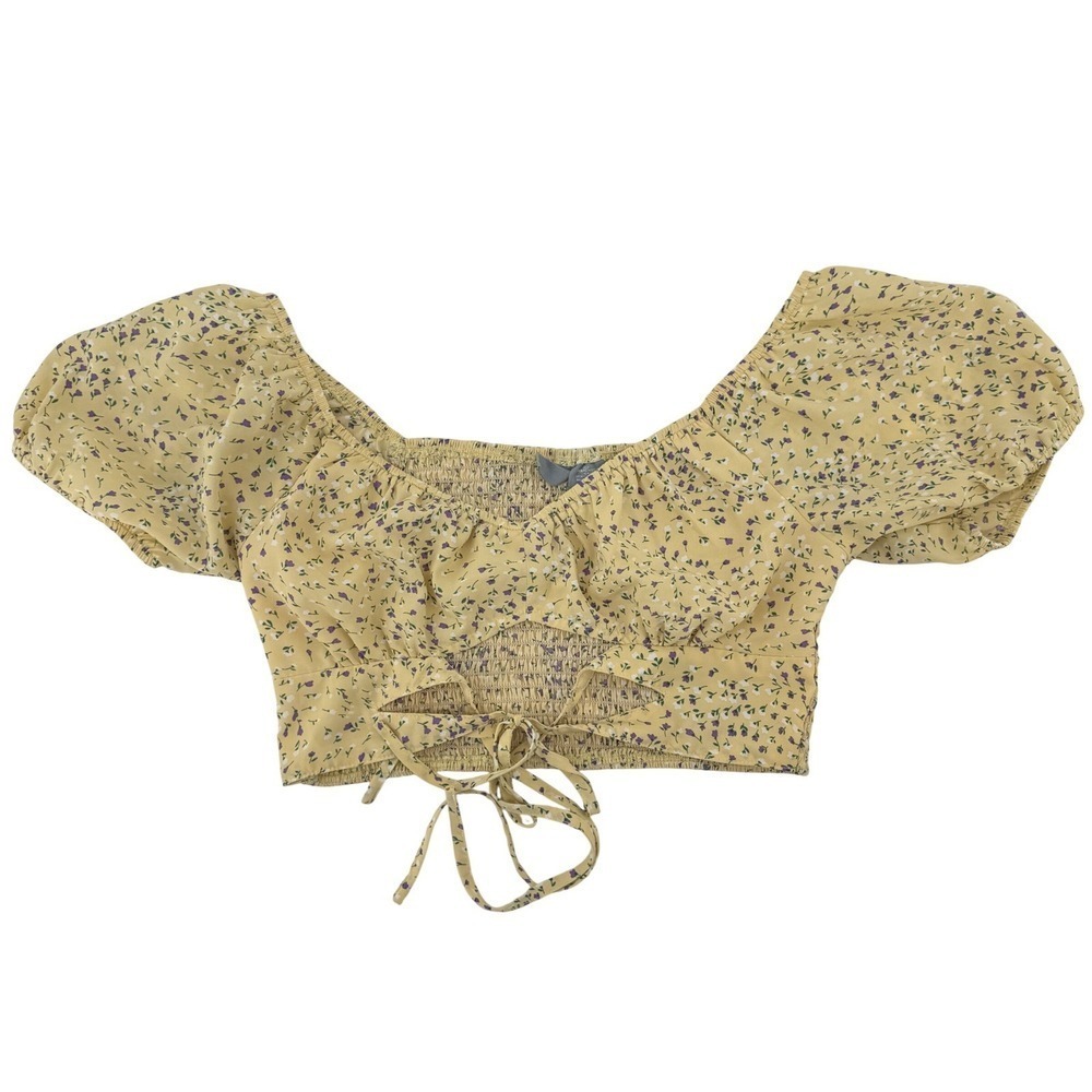 Butter Yellow‎ Crop Top Large Coquette Festival Cottagecore Fairy Romantic Boho